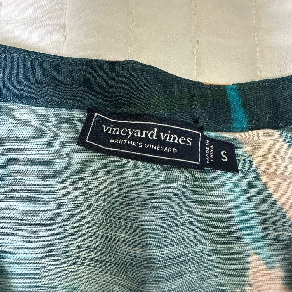 Vineyard Vines Linen Silk Blend Multicolor Ruffle Sleeve Blouse In Size S - Picture 7 of 11